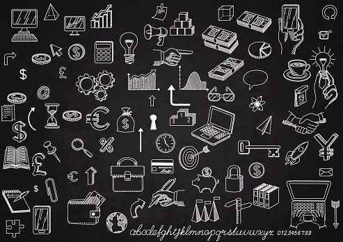 Set of icons on chalkboard