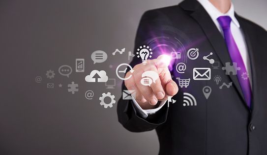 Businessman touch screen concept - Networking