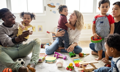Diverse children enjoying playing with toys