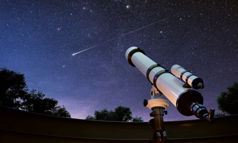 Doctorado de Astronomía Telescope watching the sky and falling star.3d rendering